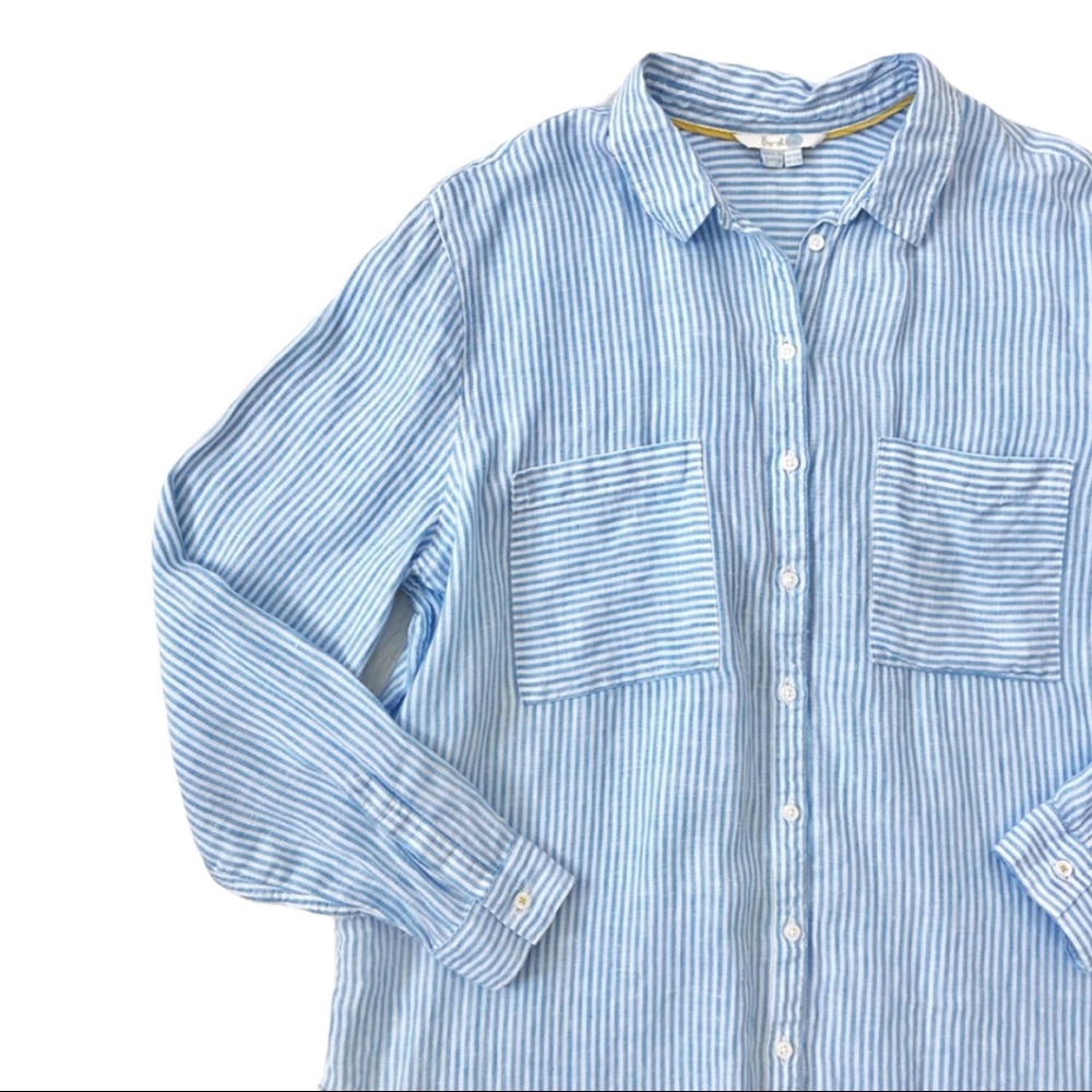 Boden blue & white striped button down linen shirt